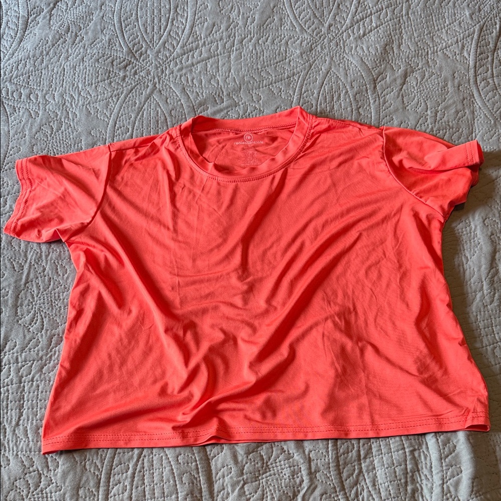 Real Essentials Bright Coral Dei-Fit Short Sleeve Cropped Tee